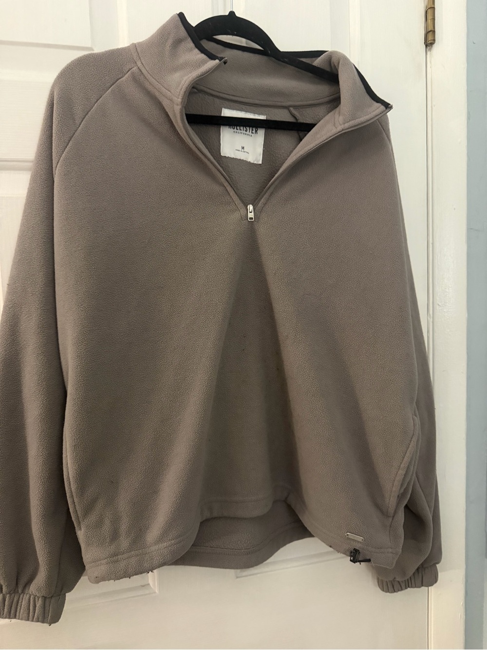 Hollister Men’s Oversized Quarter Zip Fleece Pullover M Gray Cinch Hem